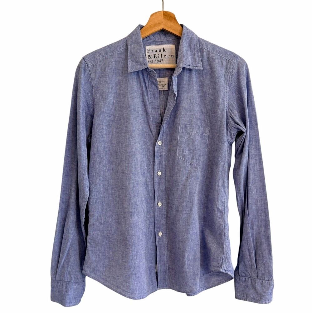 Frank & Eileen Barry Linen Blend Button Up Top Size S Blue Coastal Minimalist